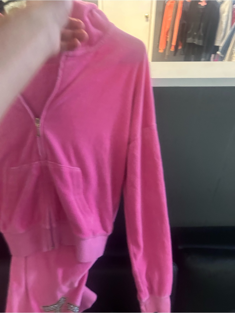 Juicy Couture Pink Velour Hoodie with Gold Zipper - Picture 5 of 5